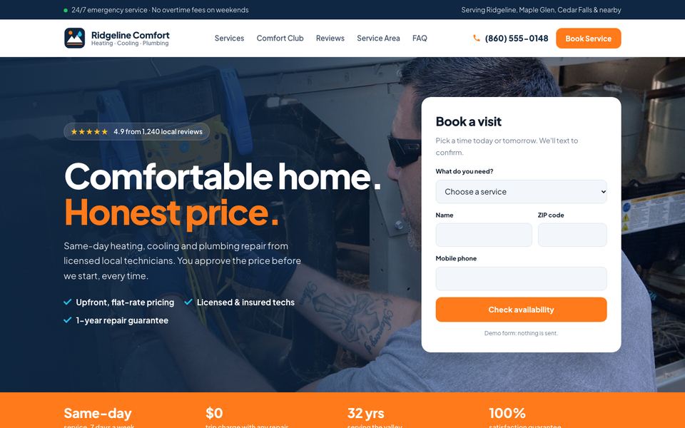 Ridgeline Comfort heating and cooling demo site